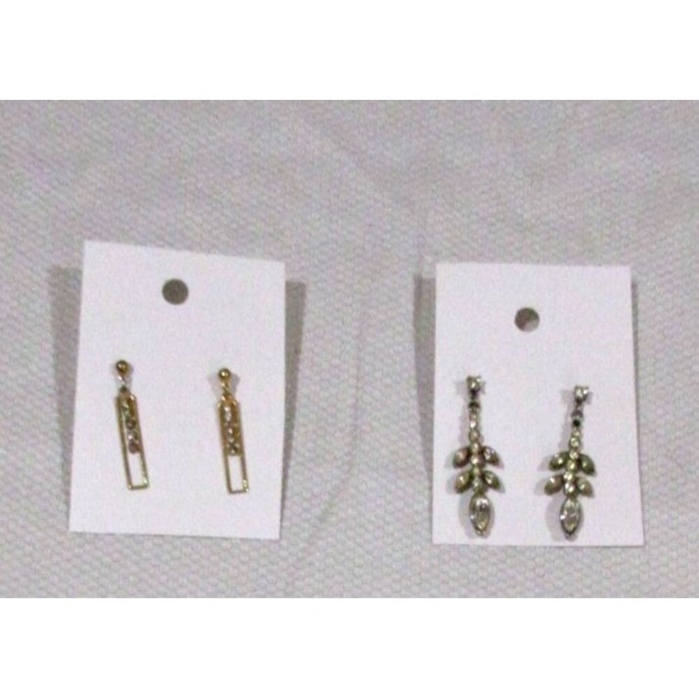Lot of 2 Vtg. 90's Dangle Earrings Post Gold Tone with Rhinestones